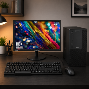 Assembled Desktop PC Core i3 9th Gen | 8GB RAM | 128GB NVMe SSD + 500GB HDD | Zebronics Cabinet, Keyboard & Mouse | 22 Inch Monitor